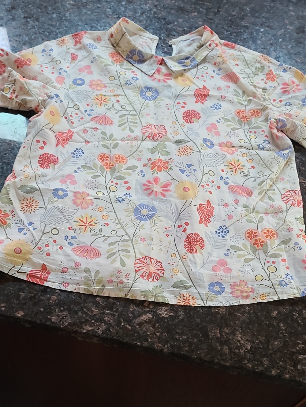 Source Unknown Cream Floral Button-Up Blouse with Multicolor Blooms